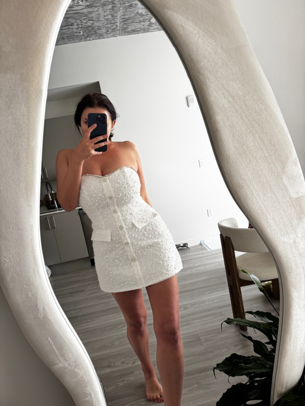 Strapless White Beaded Mini Dress